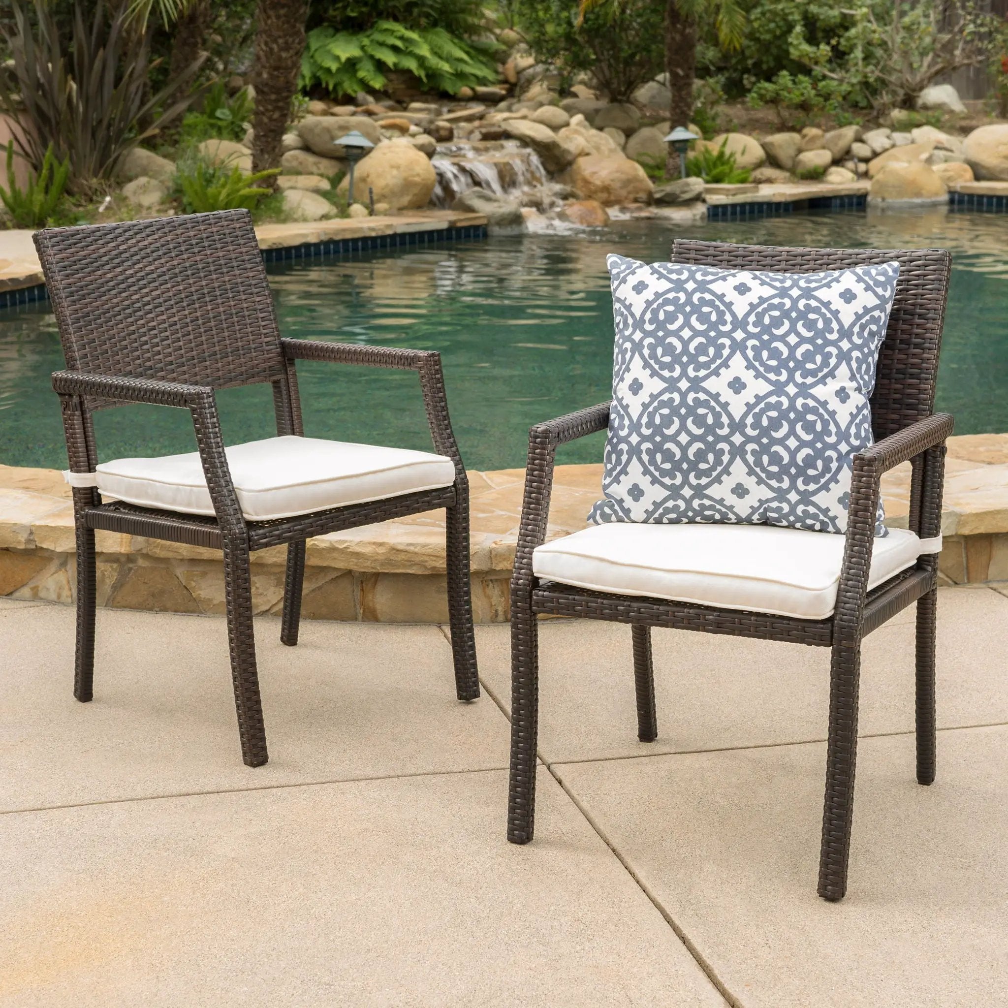 Outdoor Wicker Dining Chair With Water Resistant Cushions (Set of 2) - White / Brown by HouseOfZazla