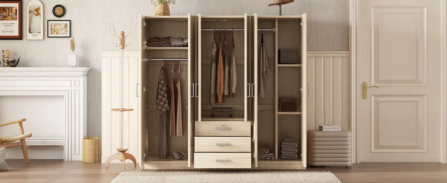 6 Doors Wardrobe Storage For Bedroom, With Big Drawers by HouseOfZazla