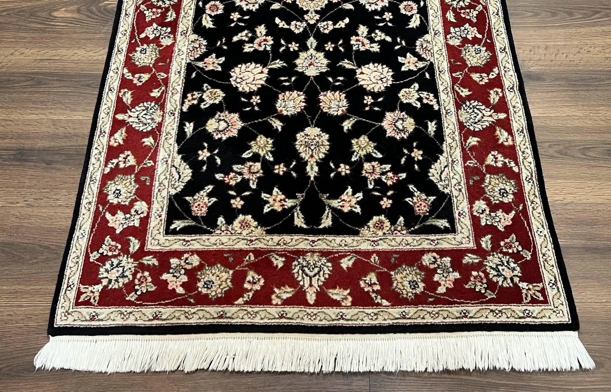 Pak Persian Rug 3x5, Black and Red, Floral Allover, Vintage Hand Knotted Wool Oriental Carpet, Pakistani Rug, Small Handmade Area Rug 3 x 5 by Jewel Rugs