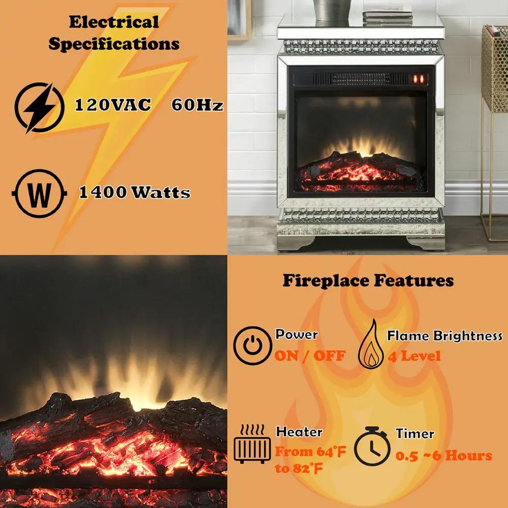 Lotus - Fireplace - Mirrored & Faux Ice Cube Crystals by Unique Piece Furniture