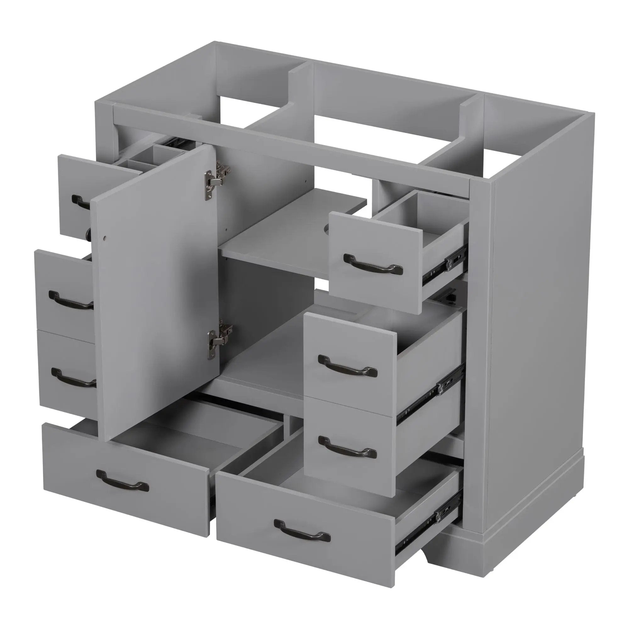 36" Bathroom Vanity Without Sink, Cabinet Base Only, 6 Drawers, Multi Functional Drawer Divider, Adjustable Shelf - Gray