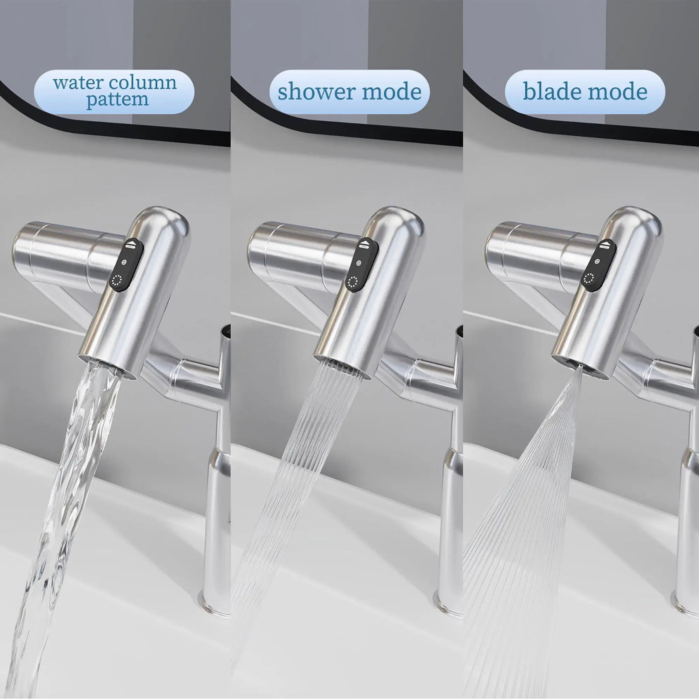 Bathroom Sink Faucet With Spray Function And Temperature Display, Anti Skid Switch, 360 Degree Rotary by HouseOfZazla