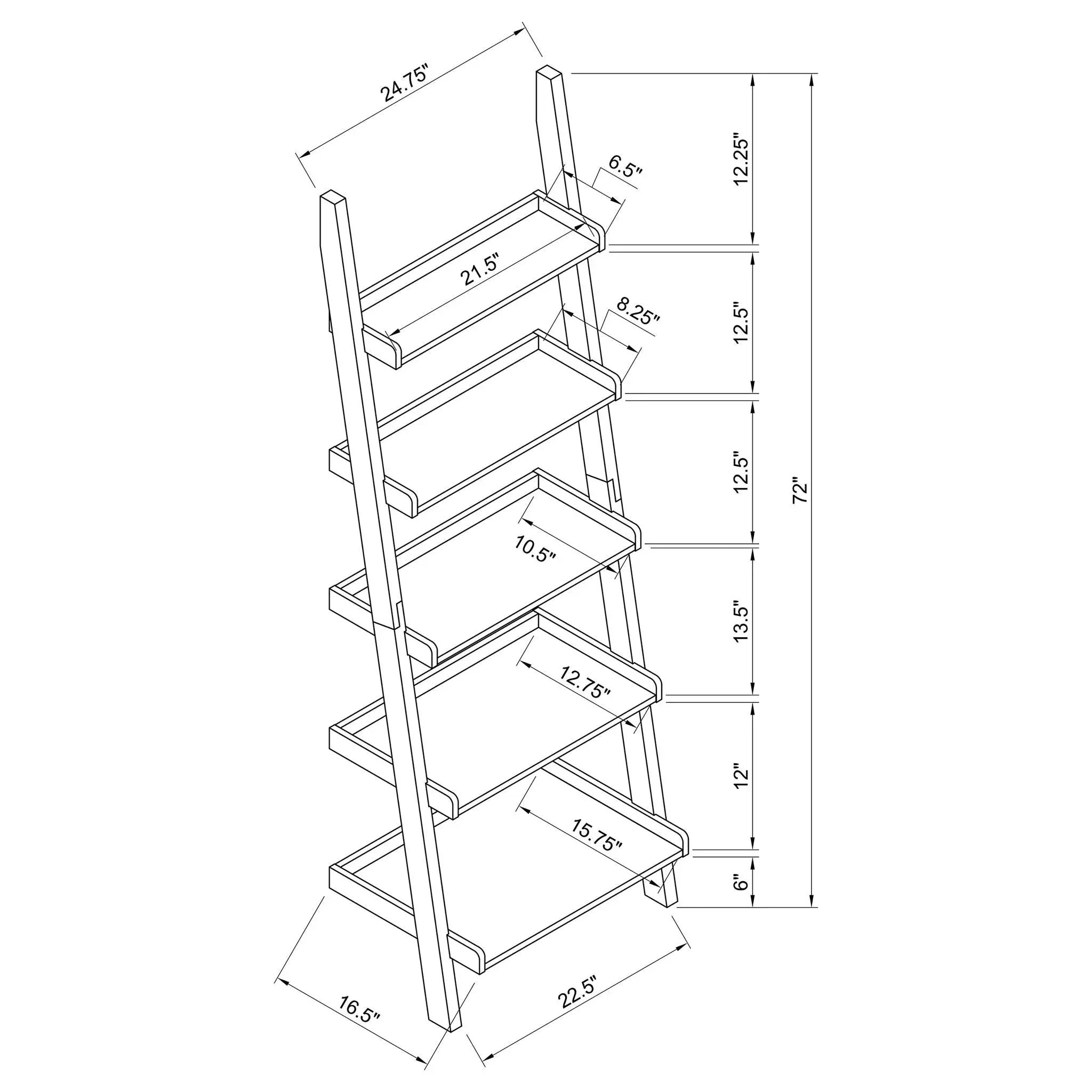 Ladder 5 Shelf Bookcase With Spacious Storage - Brown by HouseOfZazla