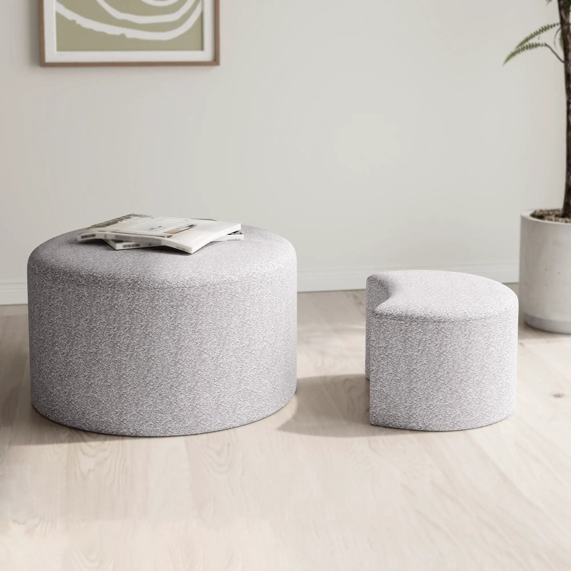 Upholstered Nesting Coffee Tables, Side Table, Footrest, Ottoman & Seat For Living Room Bedroom Entryway Office (Set of 2) - Beige by Unique Piece Furniture