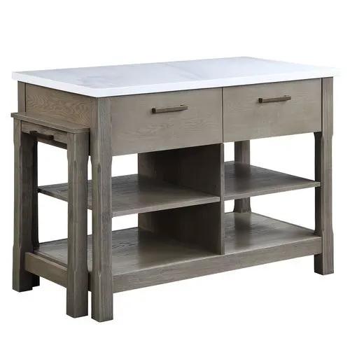 Feivel - Kitchen Island With Pull Out Table - Marble Top & Rustic Oak by Unique Piece Furniture