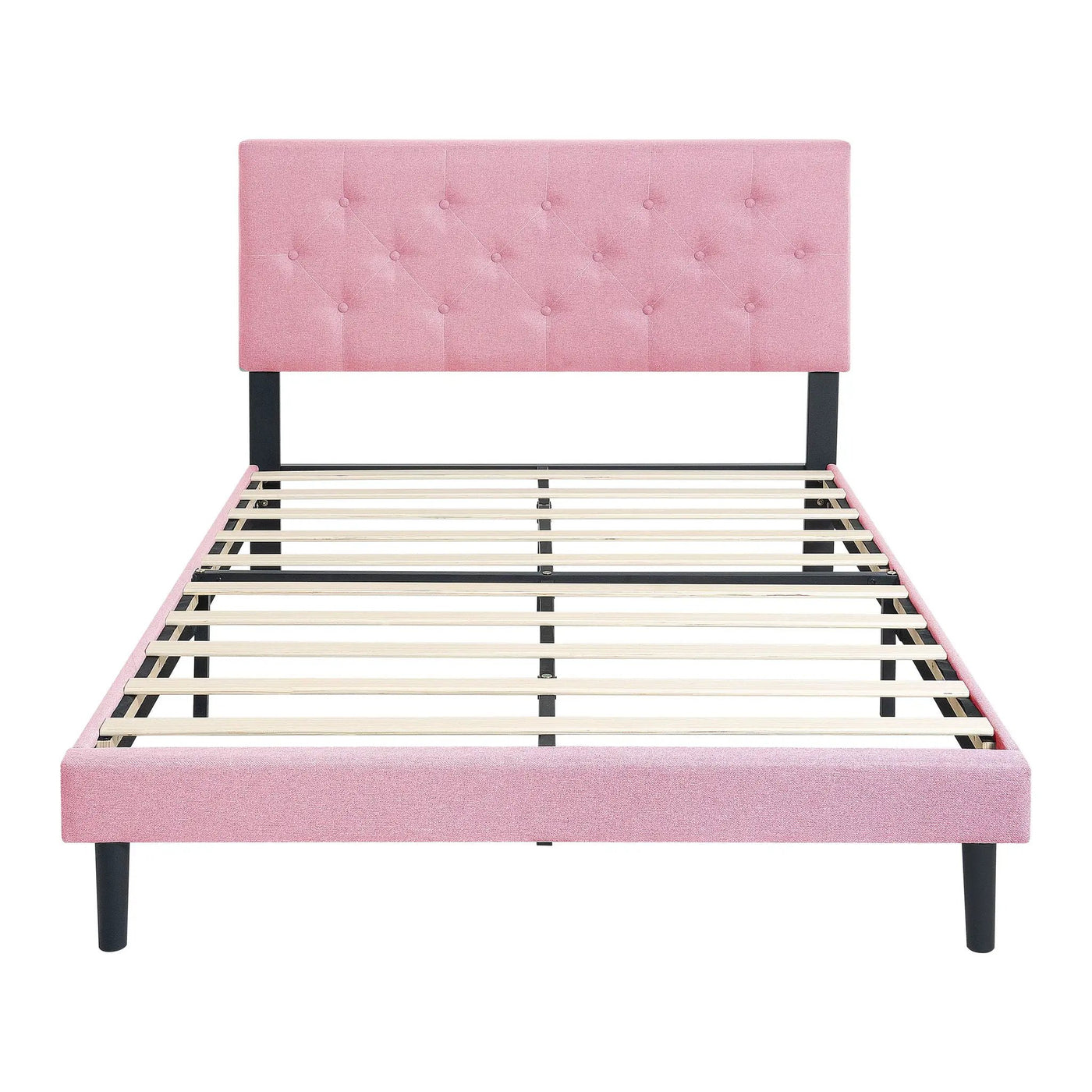 Modern Upholstered Platform Bed Frame With Button Tufted Fabric Headboard by HouseOfZazla