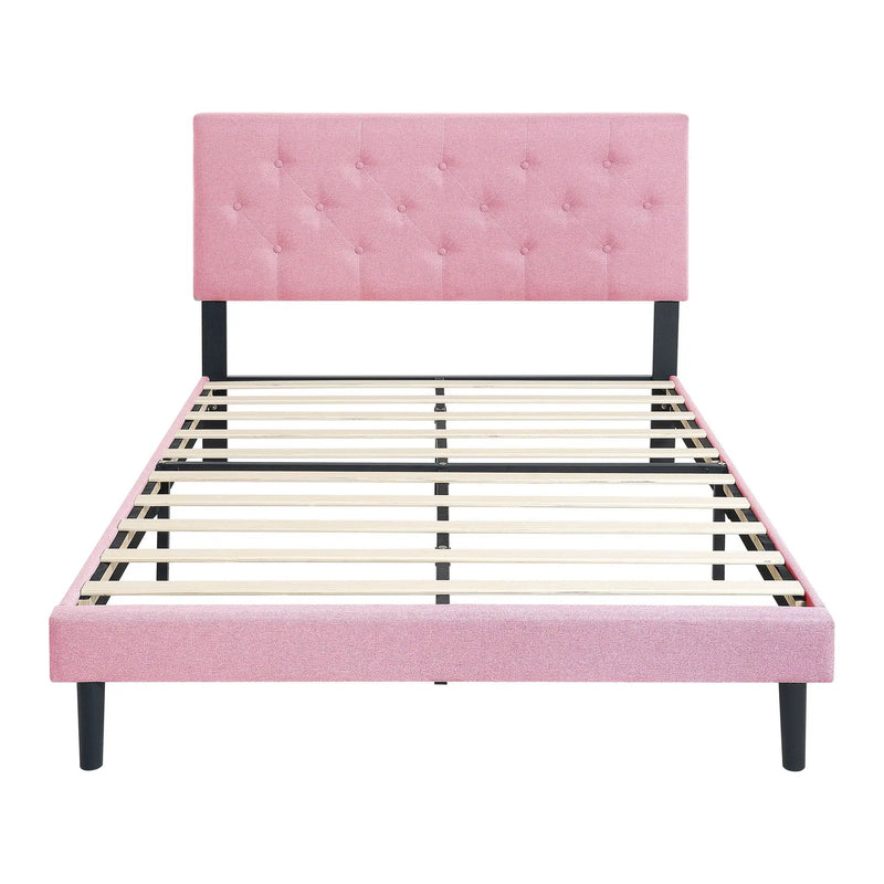 Modern Upholstered Platform Bed Frame With Button Tufted Fabric Headboard by Unique Piece Furniture