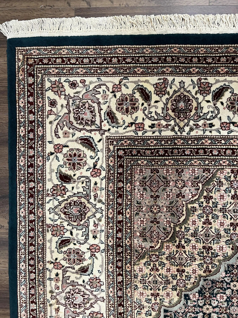 Sino Persian Rug 9x12, Dark Green and Ivory, Medallion, Mahi Herati, Elegant Oriental Carpet, Wool Hand Knotted Traditional Room Sized Rug by Jewel Rugs