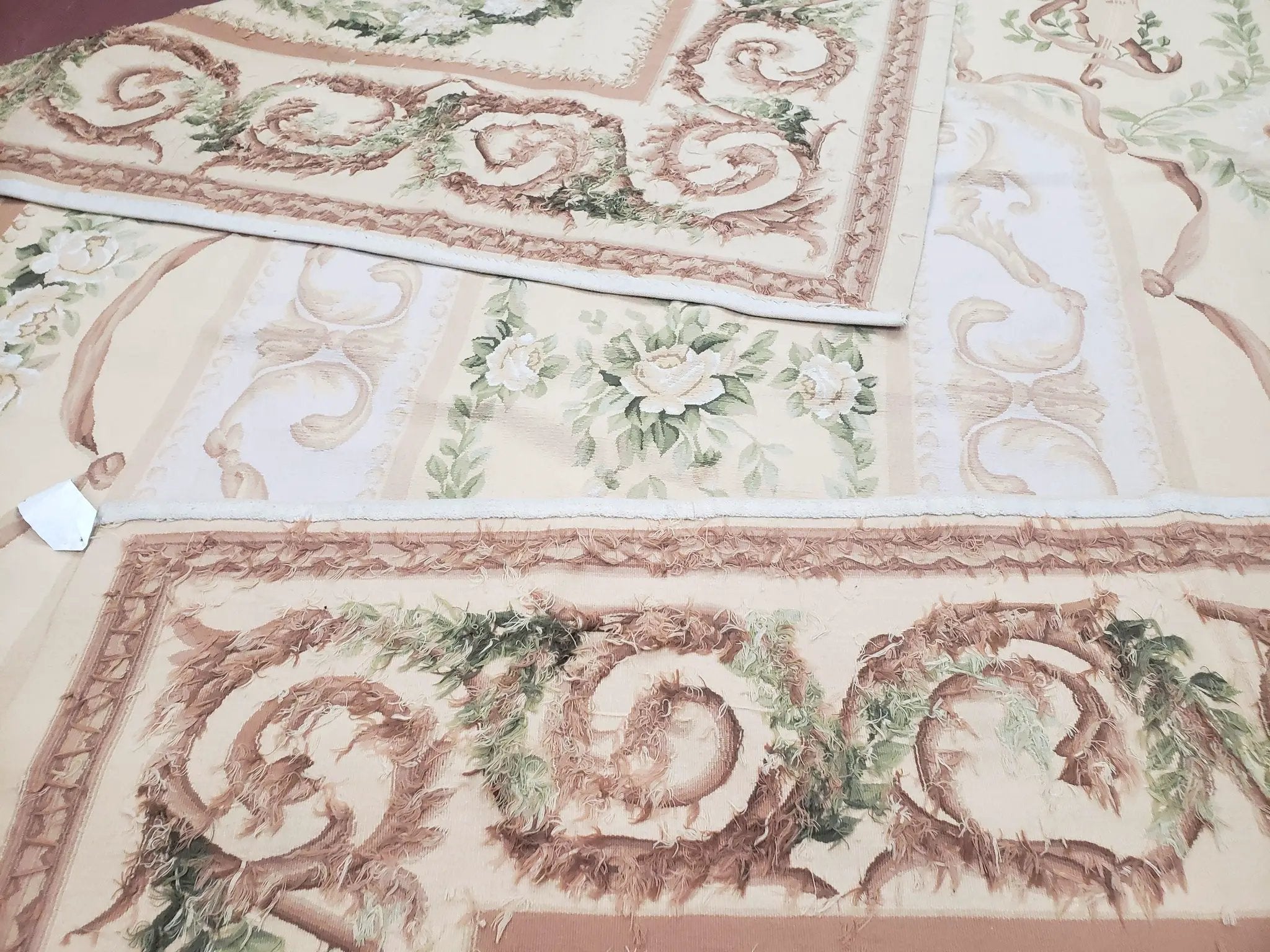 Elegant Aubusson Rug 10 x 14, Cream and Ivory Simple Aubusson Floral Carpet, Hand-Woven, European, New Aubusson Rug, Wool Area Rug, Violins by Jewel Rugs