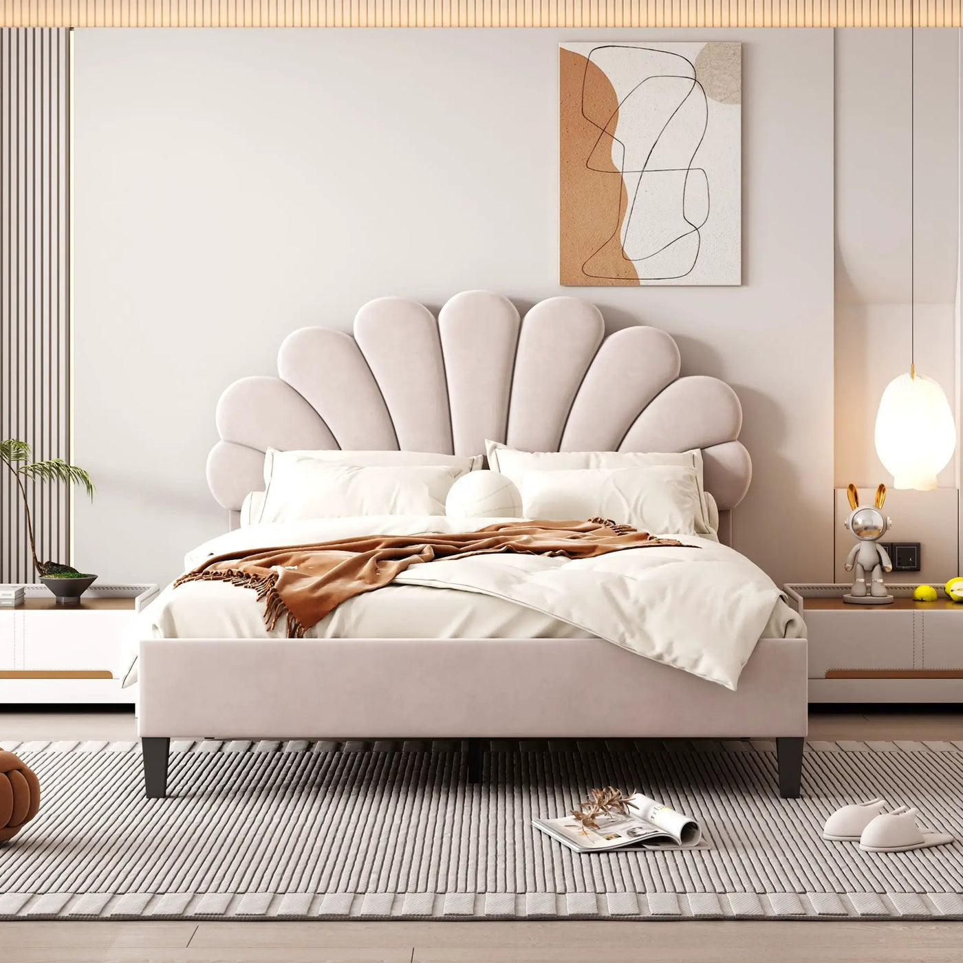 Upholstered Platform Bed With Flower Pattern Headboard by HouseOfZazla