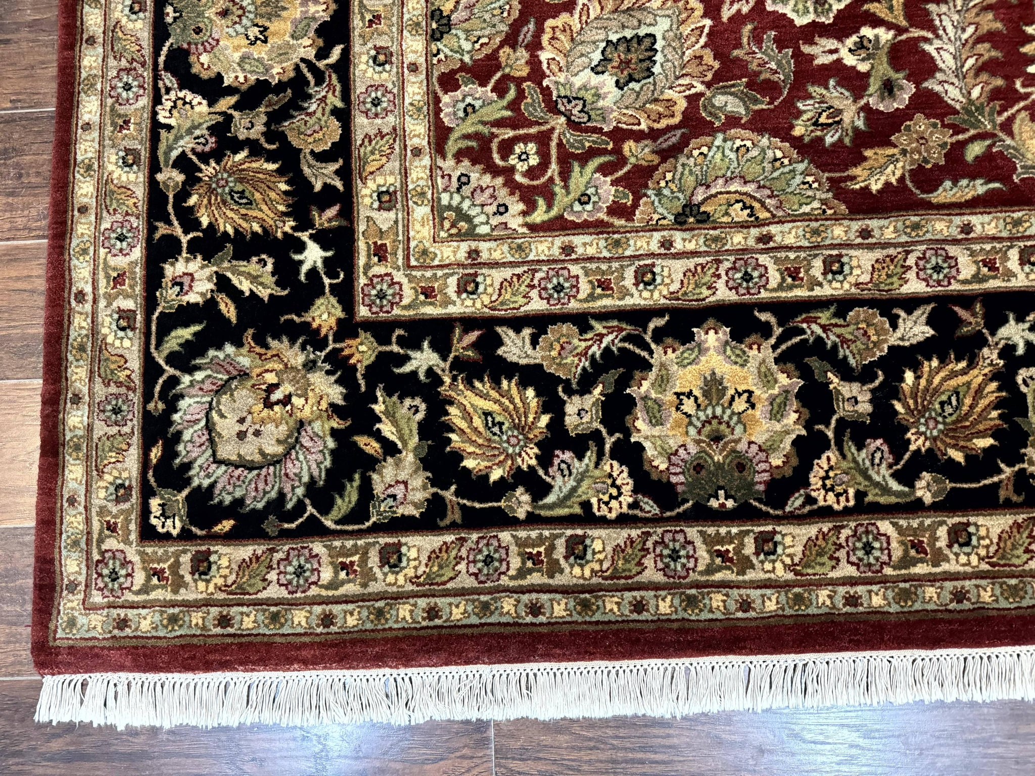 Indian Agra Rug 10x14, Traditional Oriental Carpet, Room Sized Wool Area Rug, Floral, Maroon by Jewel Rugs