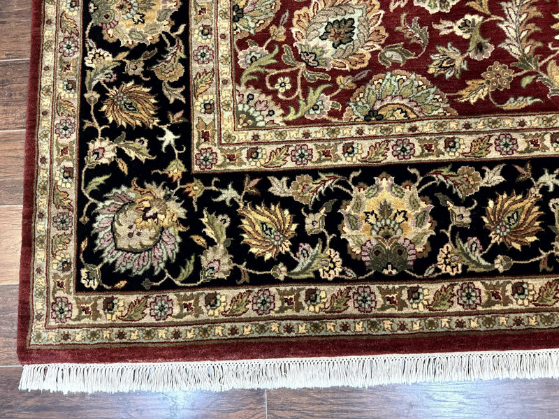 Indian Agra Rug 10x14, Traditional Oriental Carpet, Room Sized Wool Area Rug, Floral, Maroon by Jewel Rugs