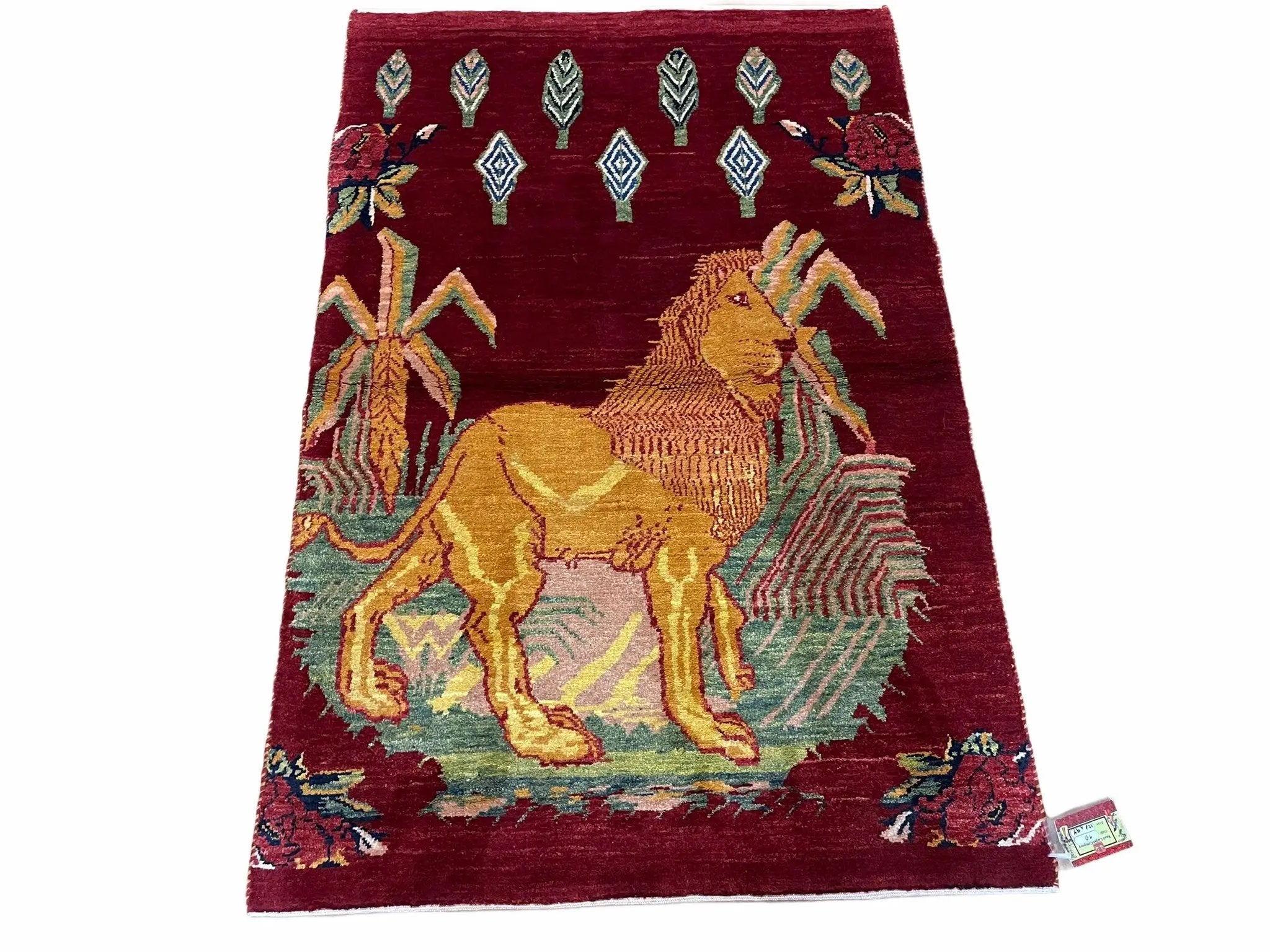 3 X 5 Handmade Rug New Vintage Rug Quality Wool Pictorial Lion Jungle Veg Dyes by Jewel Rugs