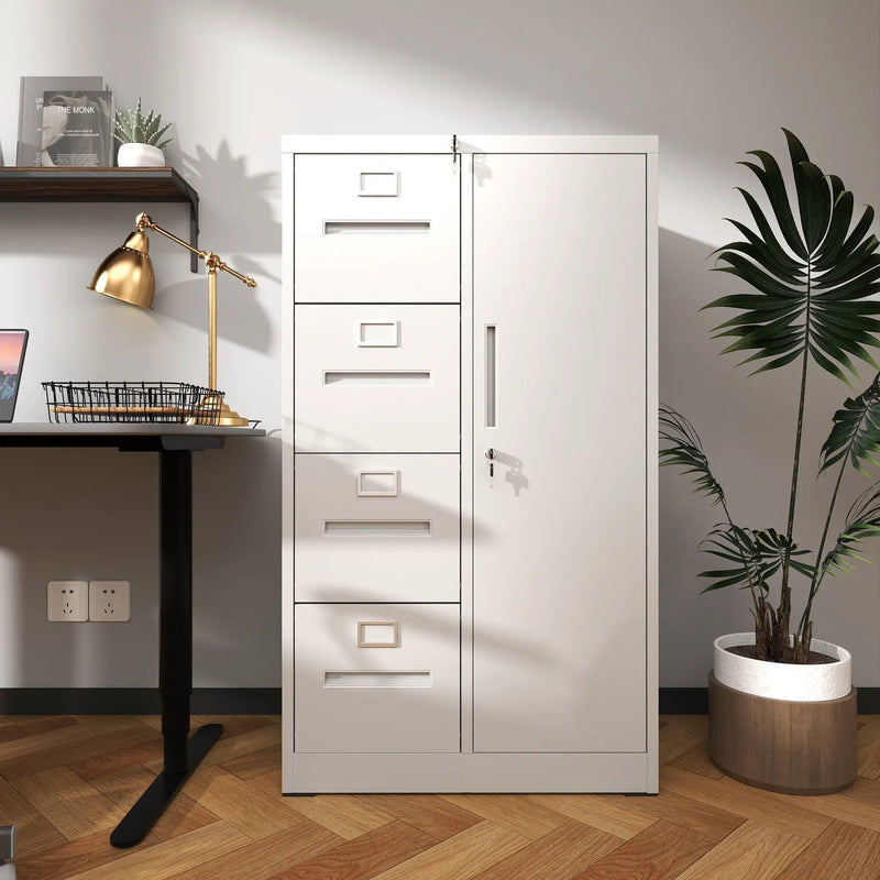 Metal Storage Vertical Filing Cabinet With Lock, 4 Drawers, 1 Door, Steel Construction, School / Office Use by Unique Piece Furniture