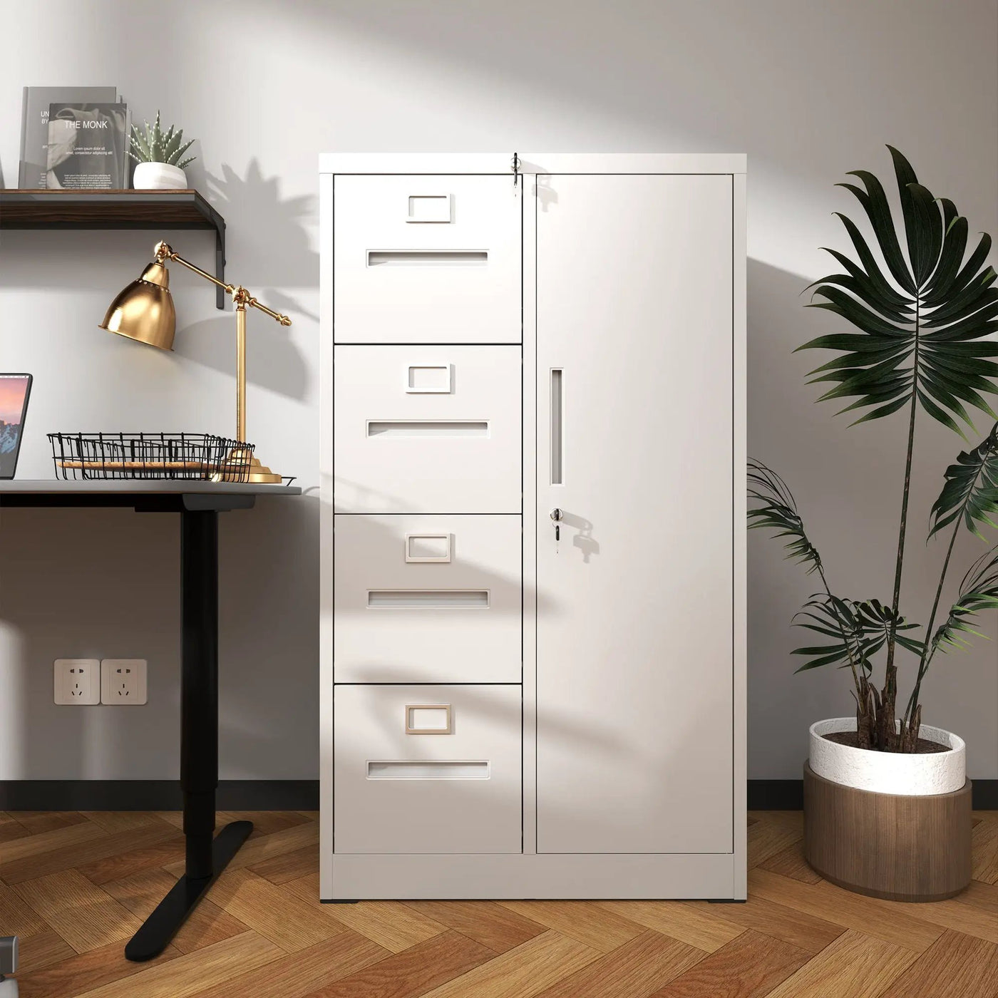 Metal Storage Vertical Filing Cabinet With Lock, 4 Drawers, 1 Door, Steel Construction, School / Office Use by HouseOfZazla