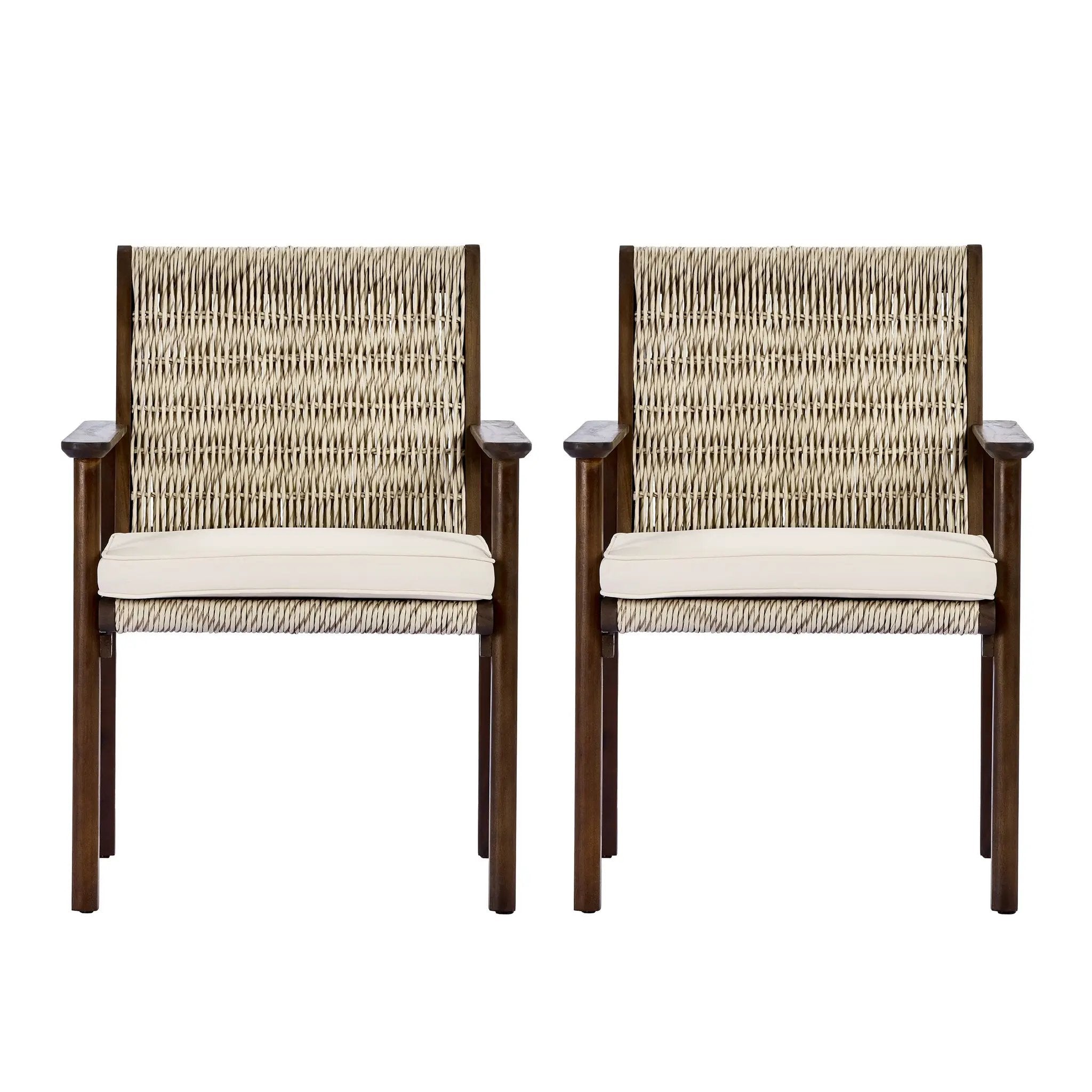Outdoor Dining Chair Set with Acacia Wood & Wicker Rattan by HouseOfZazla