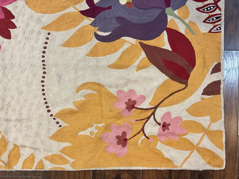 Indian Hand Stitched Rug 4x6, Floral, Silk, Large Floral Design by Jewel Rugs
