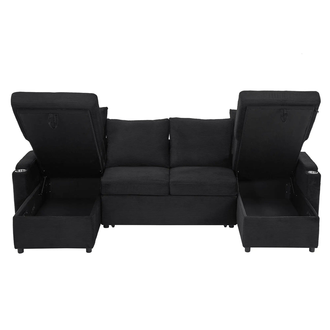 U Shaped Sectional Sofa Bed With Storage Chaise Lounges, USB Ports, And Cup Holders by Unique Piece Furniture