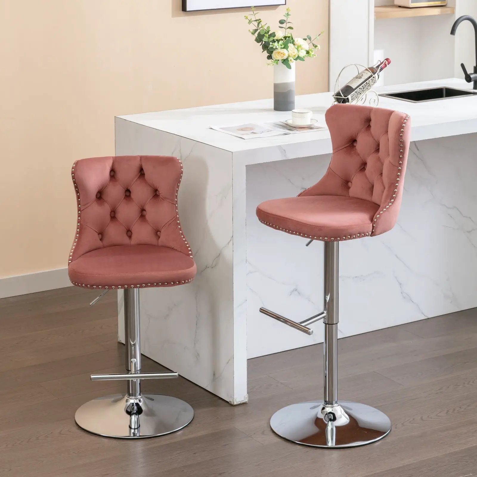 Swivel Barstools Adjusatble Seat Height From 25-33", Modern Upholstered Base Bar Stools With Backs Comfortable Tufted For Home Pub And Kitchen Island (Set of 2) by Unique Piece Furniture