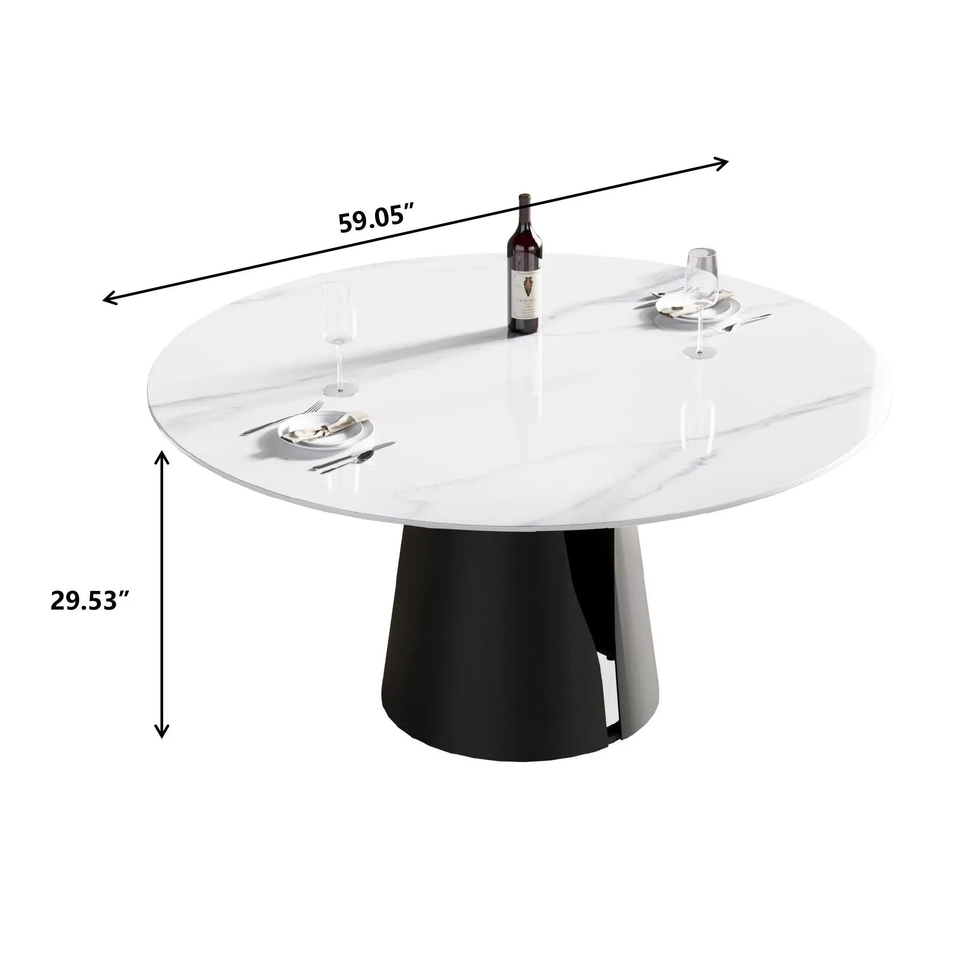 59.05" Modern Artificial Stone Round Carbon Steel Base Dining Table - White / Black by Unique Piece Furniture