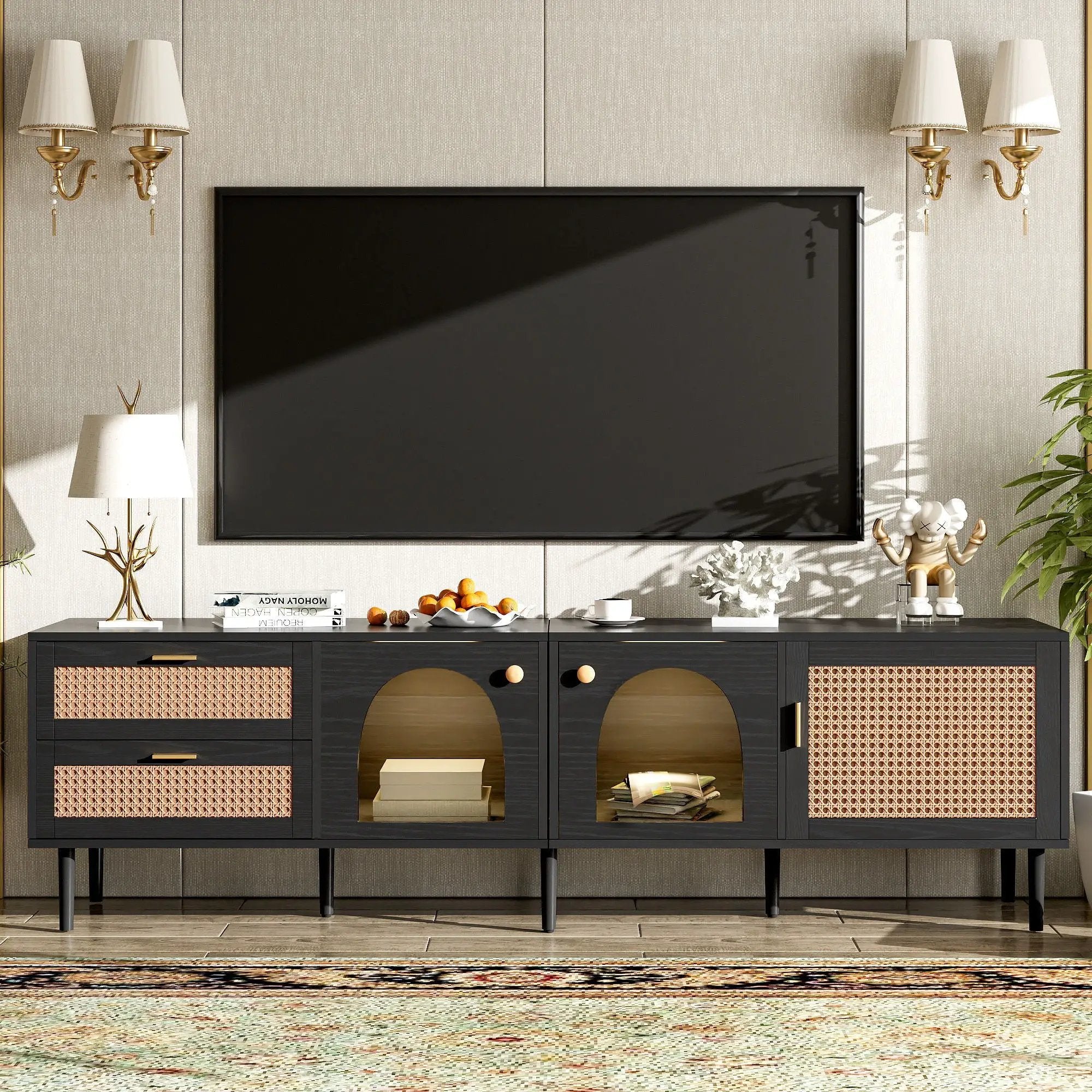 TV Stand With App-Controlled LED Lights, 2 Drawers & Door Storage by Unique Piece Furniture