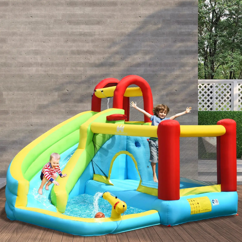 6-in-1 Inflatable Bounce House with Climbing Wall and Basketball Hoop without Blower by DirectDeals