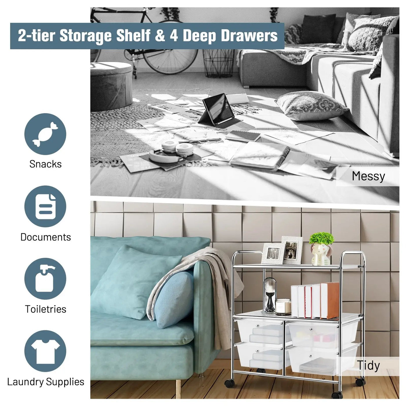 Mobile 4 Drawers Shelves Rolling Storage Cart Rack by DirectDeals