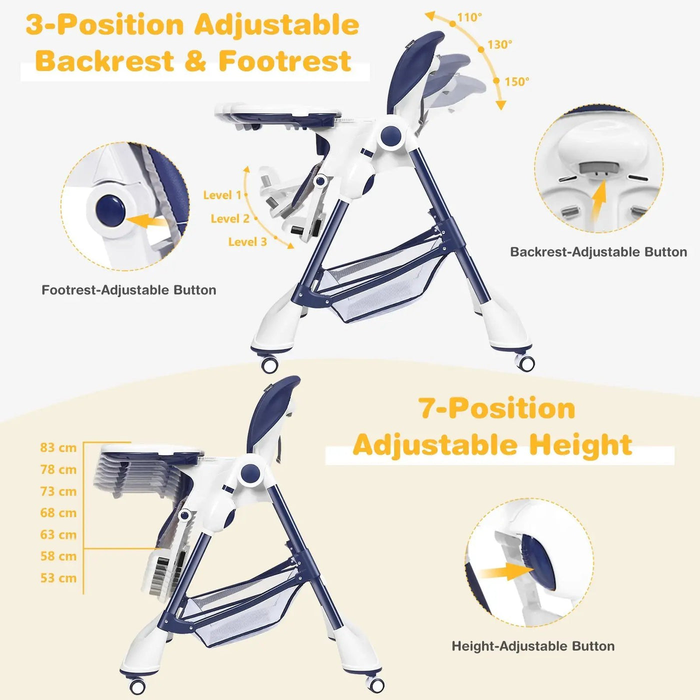 A-Shaped High Chair with 4 Lockable Wheels by DirectDeals