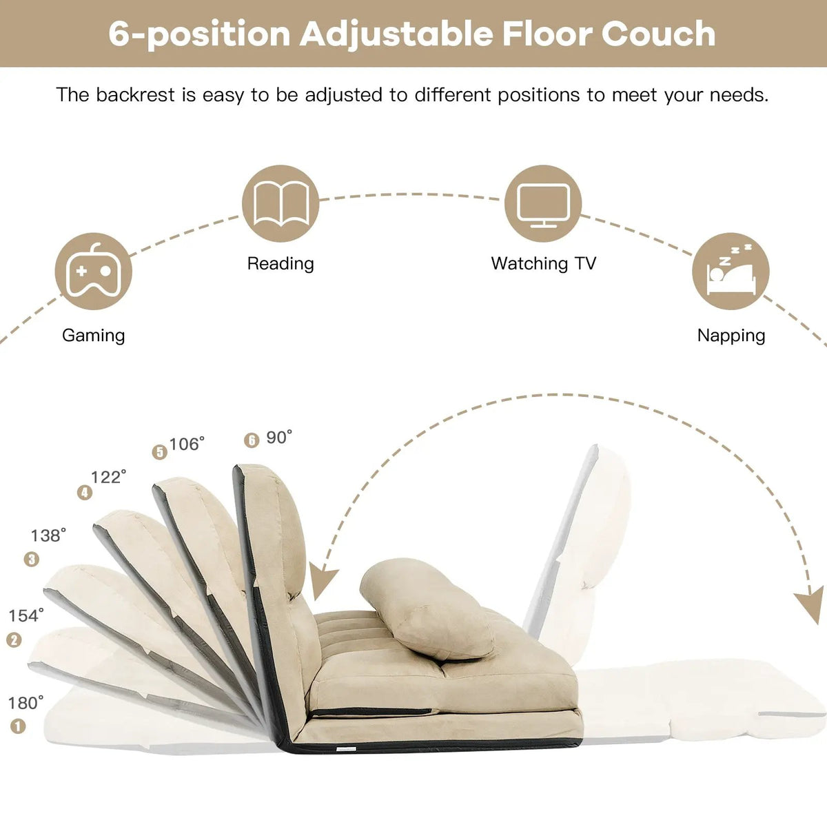 6-Position Foldable Floor Sofa Bed with Detachable Cloth Cover by DirectDeals