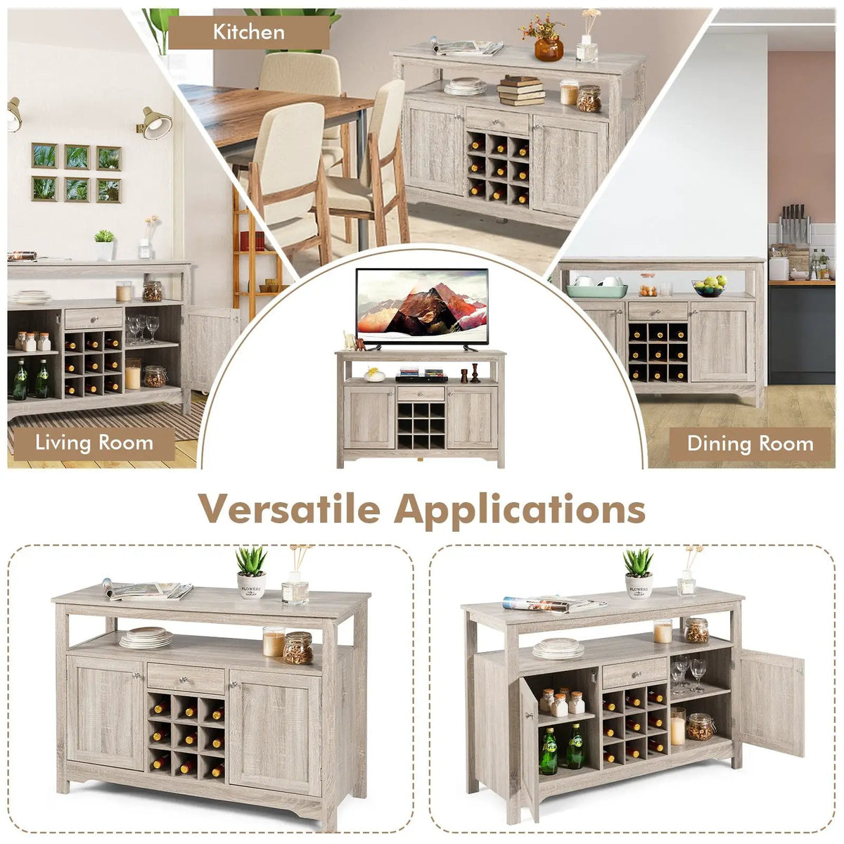 Server Buffet Sideboard With Wine Rack and Open Shelf by DirectDeals