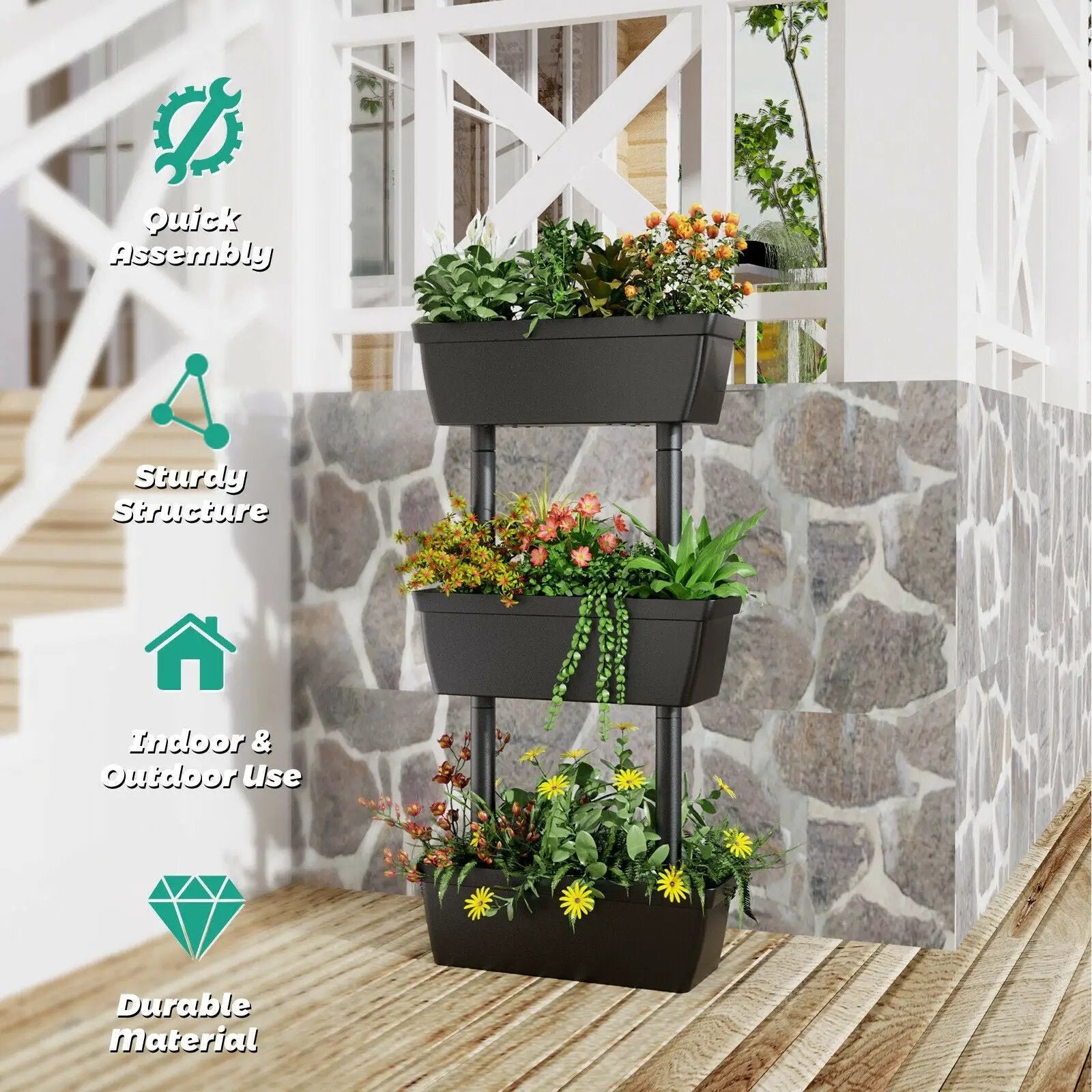 3-Tier Freestanding Vertical Plant Stand for Gardening and Planting Use by DirectDeals