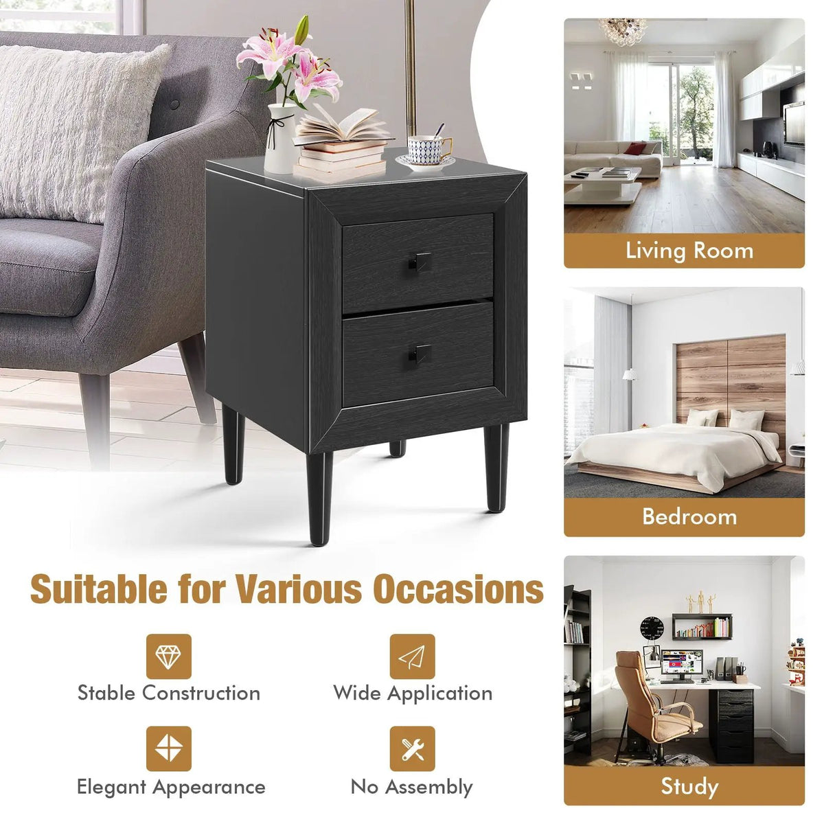 Multipurpose Retro Bedside Nightstand by DirectDeals