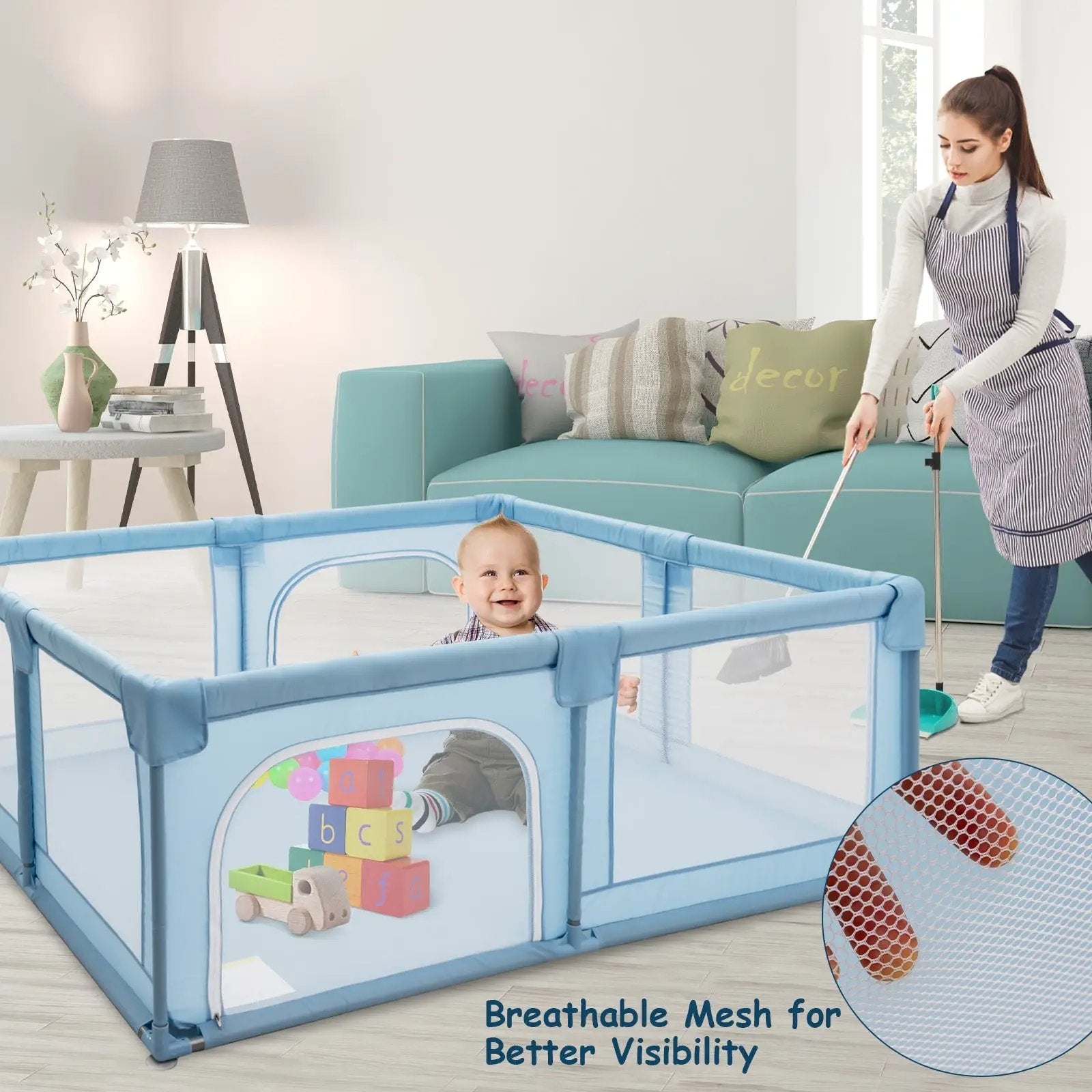 Baby Playpen Extra Large Kids Activity Center Safety Play-Blue by DirectDeals