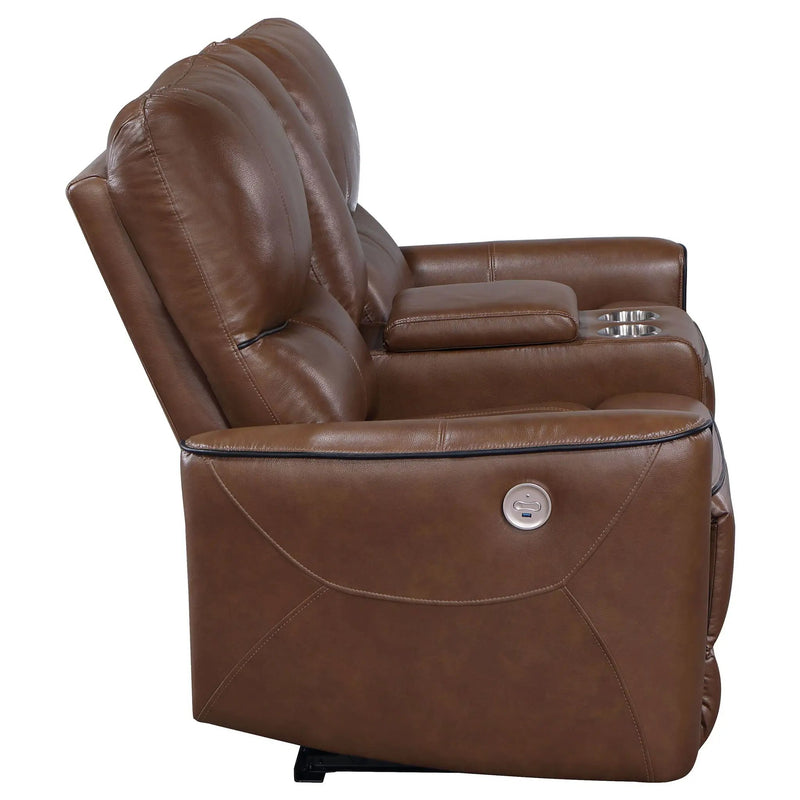 Greenfield Upholstered Power Reclining Loveseat Saddle Brown by Unique Piece Furniture