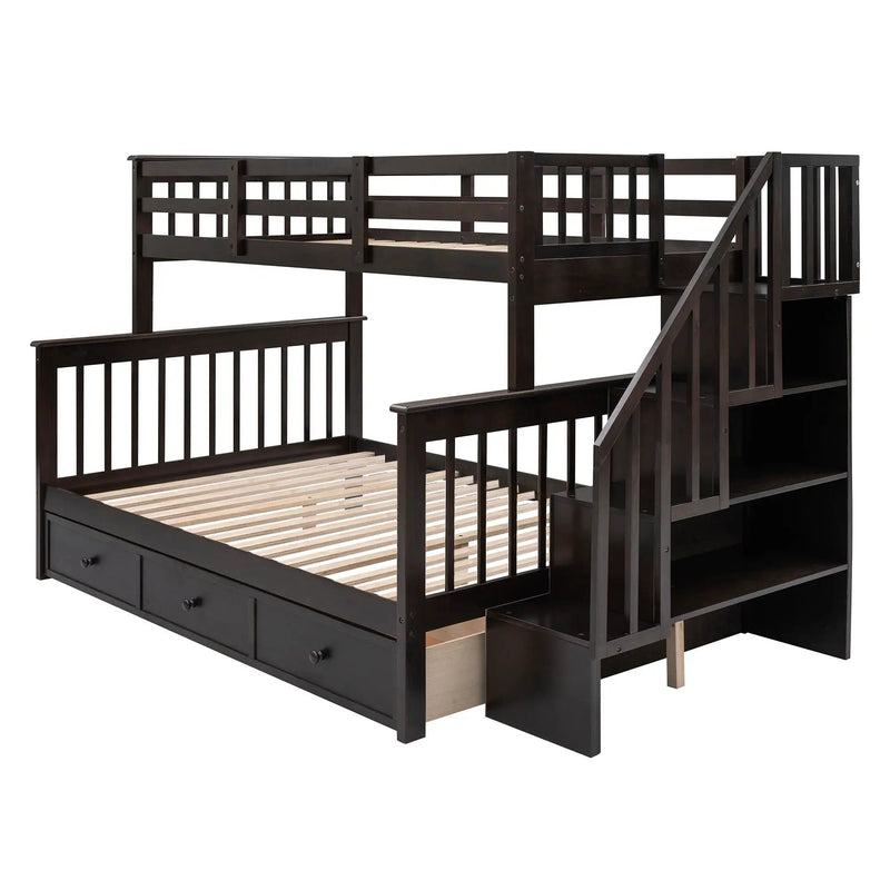 Stairway Bunk Bed With Storage And Guard Rail For Bedroom by HouseOfZazla