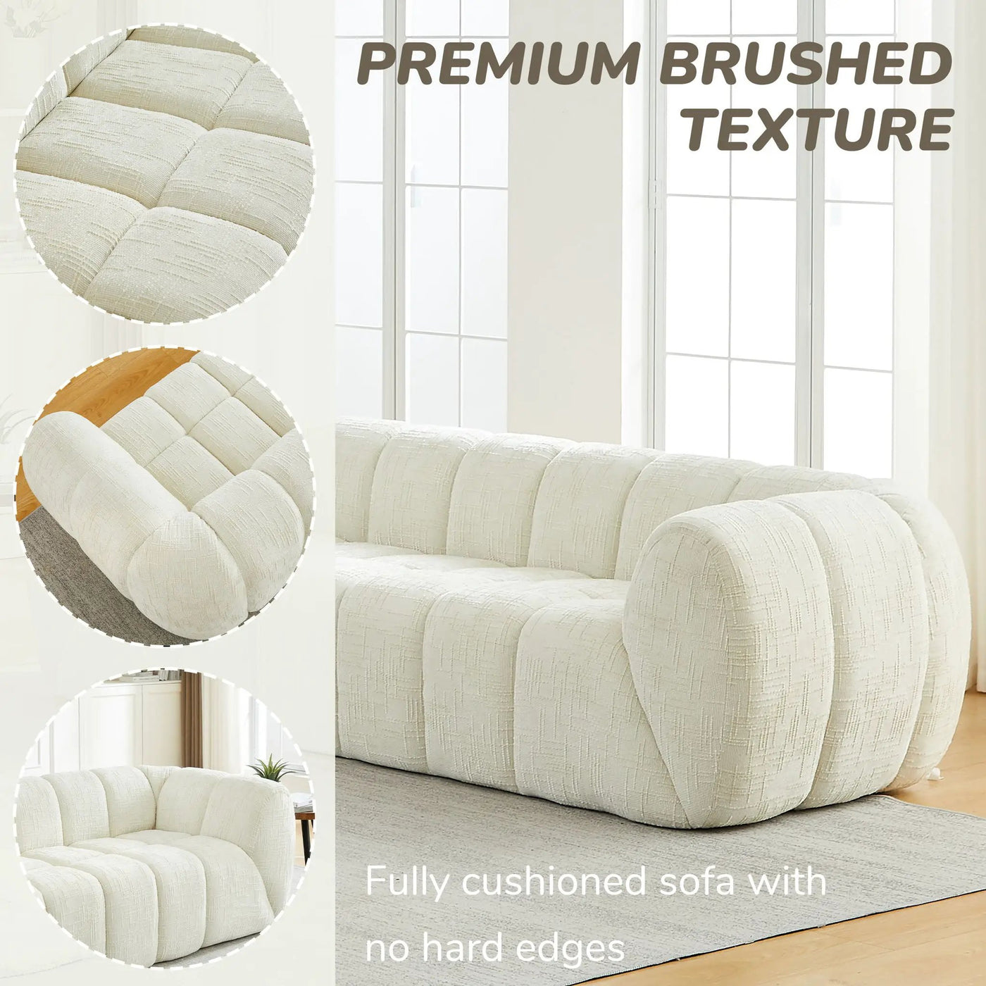 Quilted Cloud Sofa With Rounded Armrests And Piano Key Backrest Design by HouseOfZazla