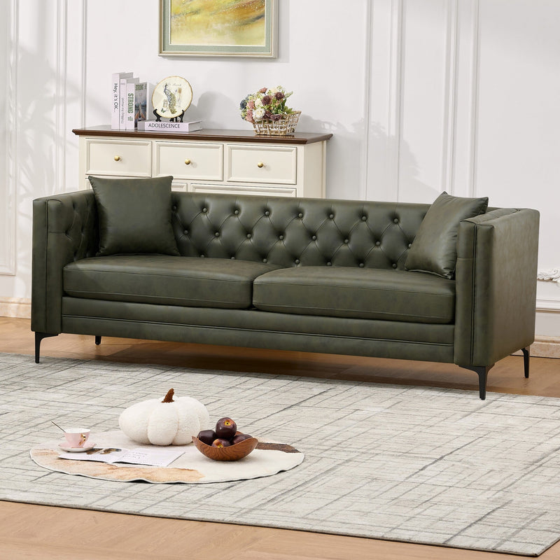 83" Tech Fabric Sofa with Metal Legs, 3 Seater Modern Upholstered Sofa - Green, photo 2 of 8