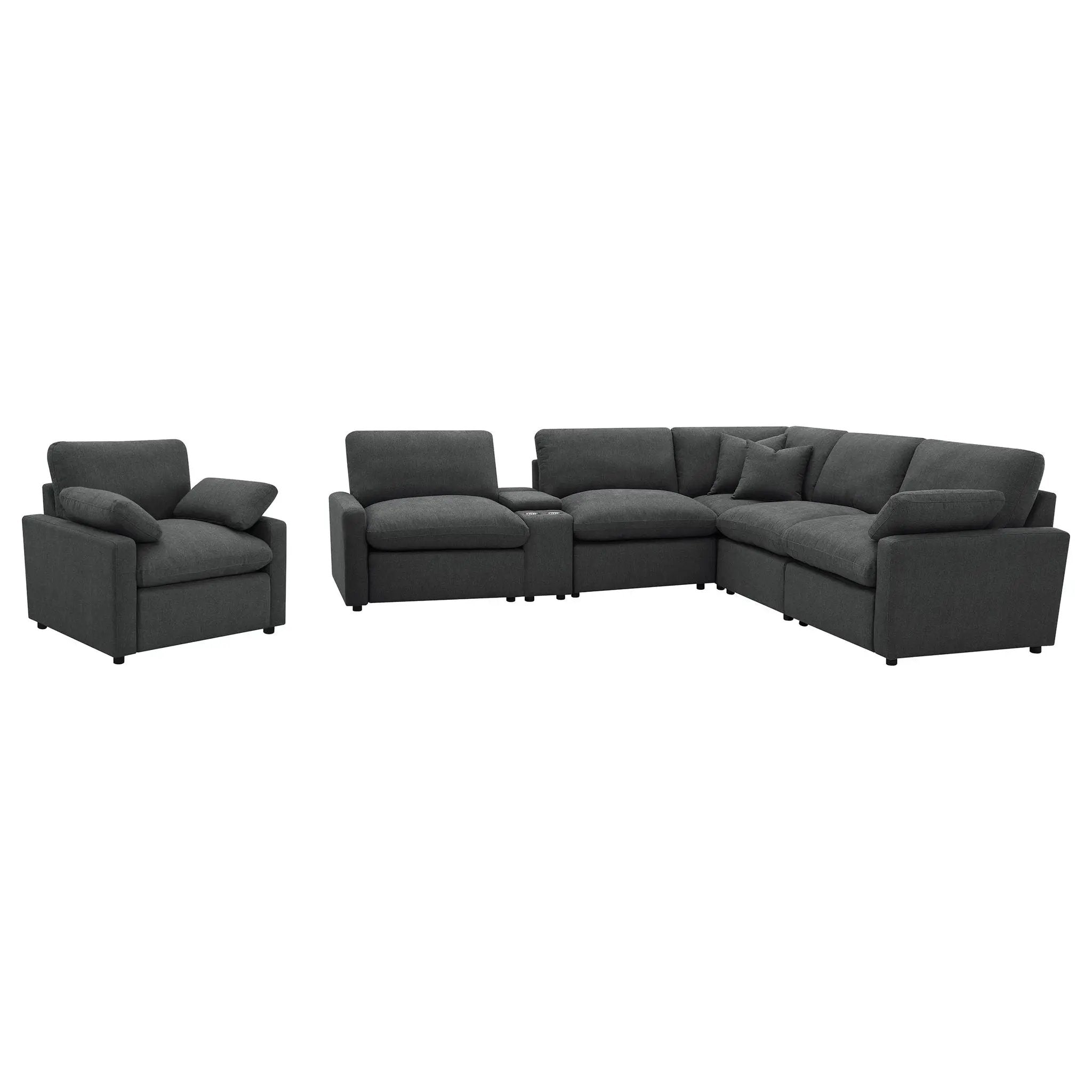 Hollander - 6 Piece Modular Power Reclining Sectional - Dark Gray