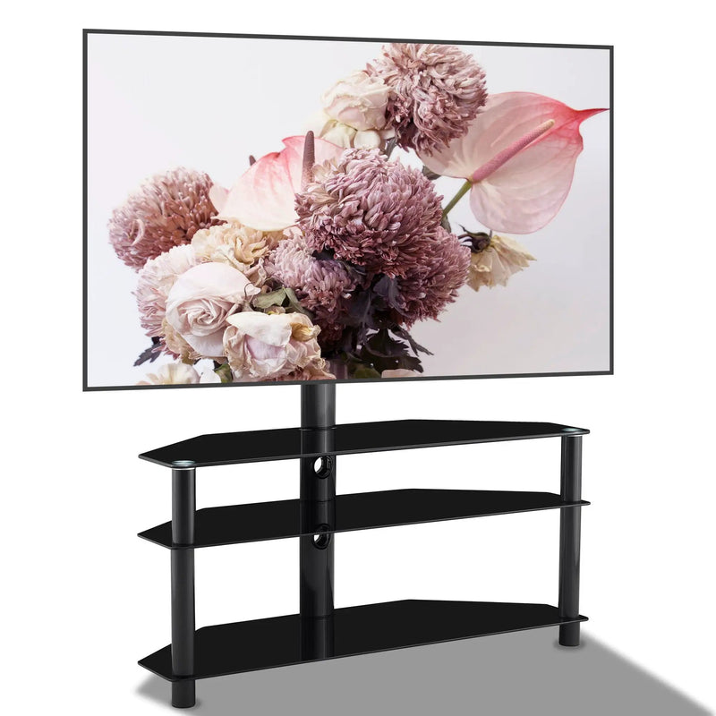 Multi-Function TV Stand Height Adjustable Bracket Swivel 3 Tier - Black by HouseOfZazla