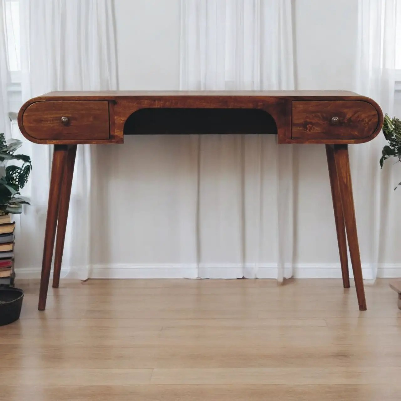 Solid Wood London Arch Writing Desk, 2-Drawers, Chestnut by HouseOfZazla