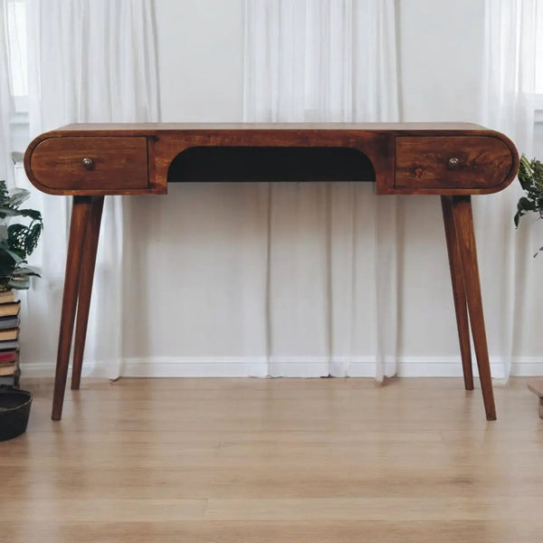 Solid Wood London Arch Writing Desk, 2-Drawers, Chestnut