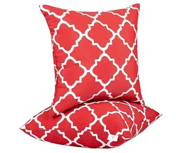 2 Pack Outdoor Throw Pillows, Waterproof & Fade-Resistant Patio Cushions (18x18 Inch, Plaid Red) by HouseOfZazla