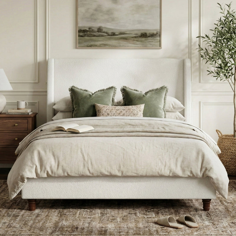 52.7" Tall Wingback Upholstered King Size Platform Bed Frame by HouseOfZazla