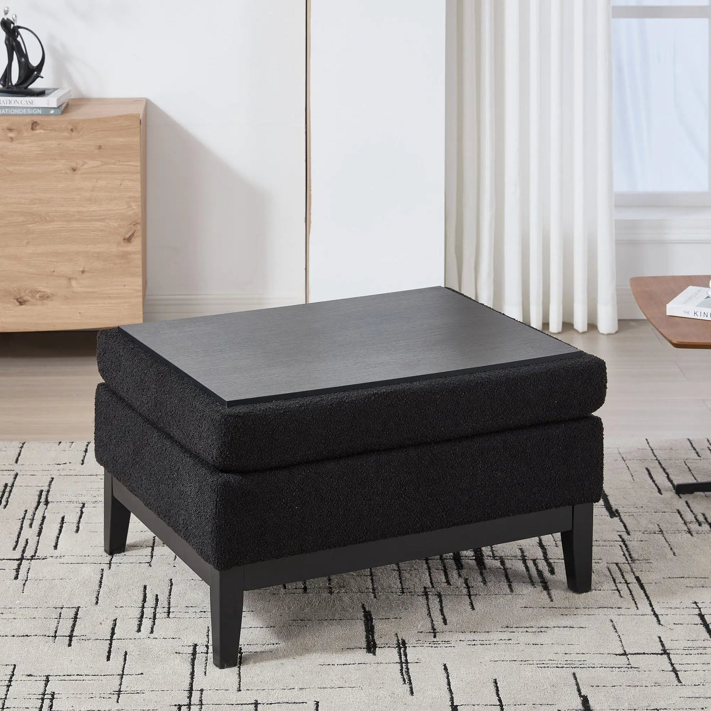 Upholstered Storage Ottoman With Reversible Lid Coffee Table With Rubberwood Legs by HouseOfZazla