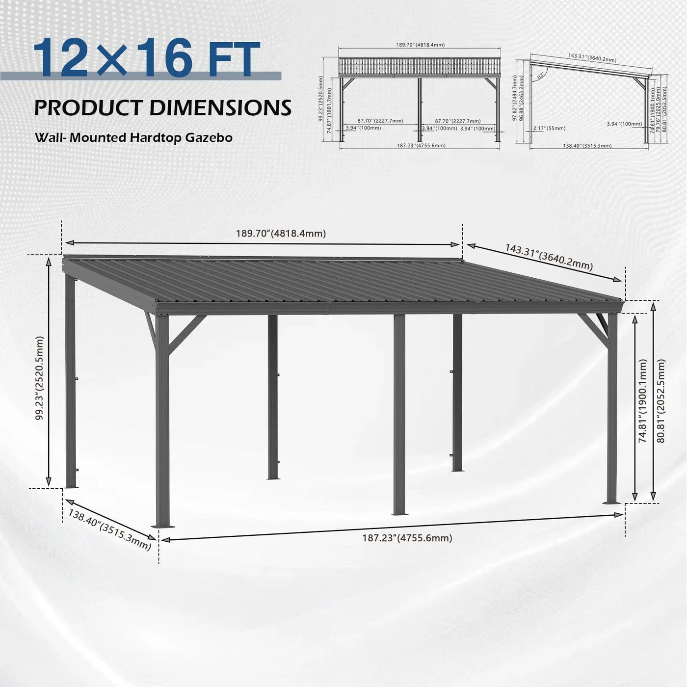 12'x16' Hardtop Lean-To Gazebo with Gutters by HouseOfZazla