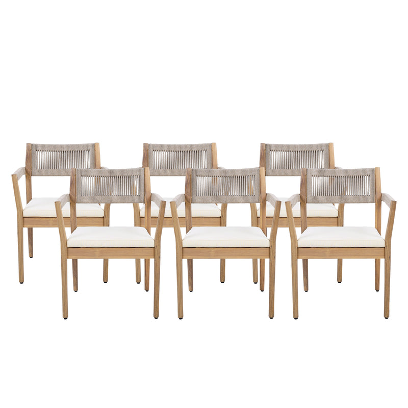 Braided Acacia Wood Outdoor Dining Chairs Set of 4 – Teak Look with Beige Rope & Cream Cushions by HouseOfZazla