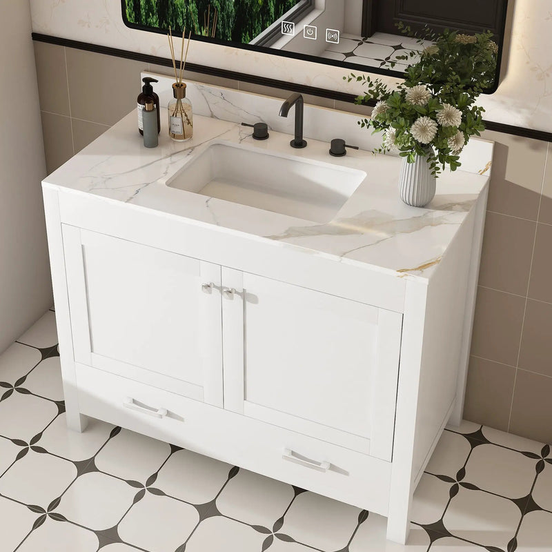43" Bathroom Vanity, Multi Functional Cabinet With Doors And Drawer - White by HouseOfZazla
