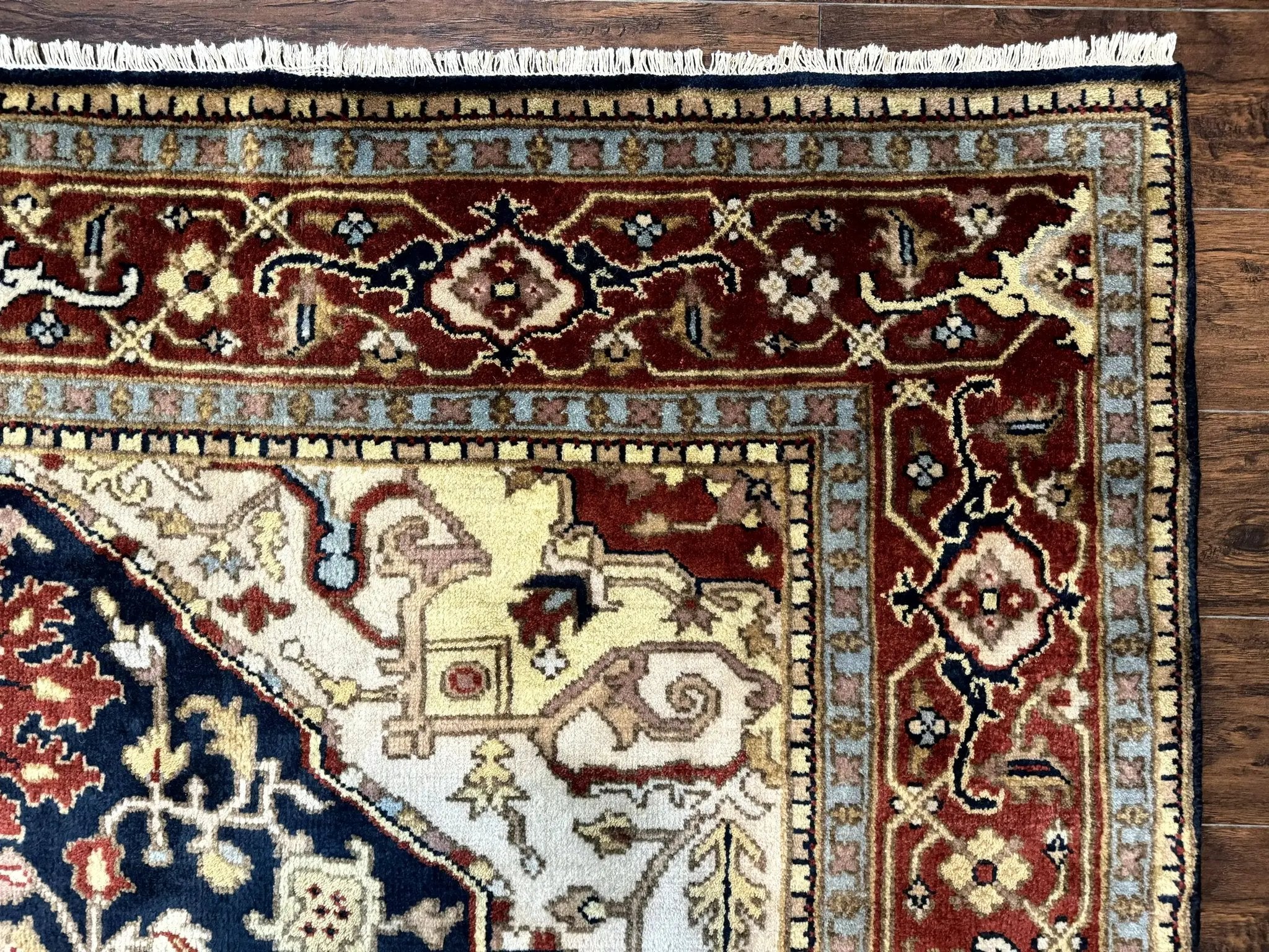 Indo Persian Heriz Rug 8x10, Geometric Medallion, Serapi Carpet, Wool Vintage Rug by Jewel Rugs