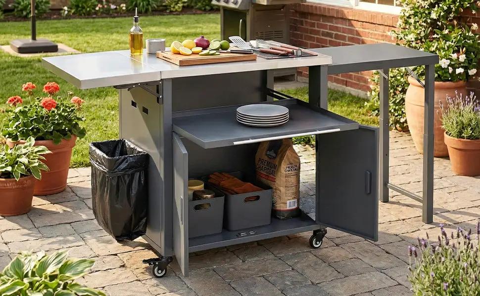 Foldable Outdoor Prep Station BBQ Cart Patio Dining Cart by HouseOfZazla