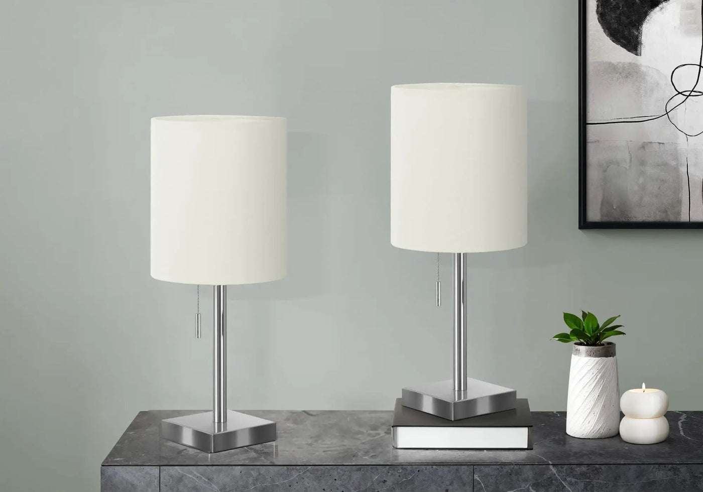 Lighting, Table Lamp, USB Port Included, Nickel, Contemporary (Set of 2) by HouseOfZazla